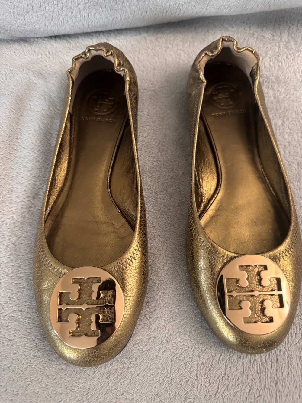 Tory Burch Metallic Gold Logo Ballet Flats